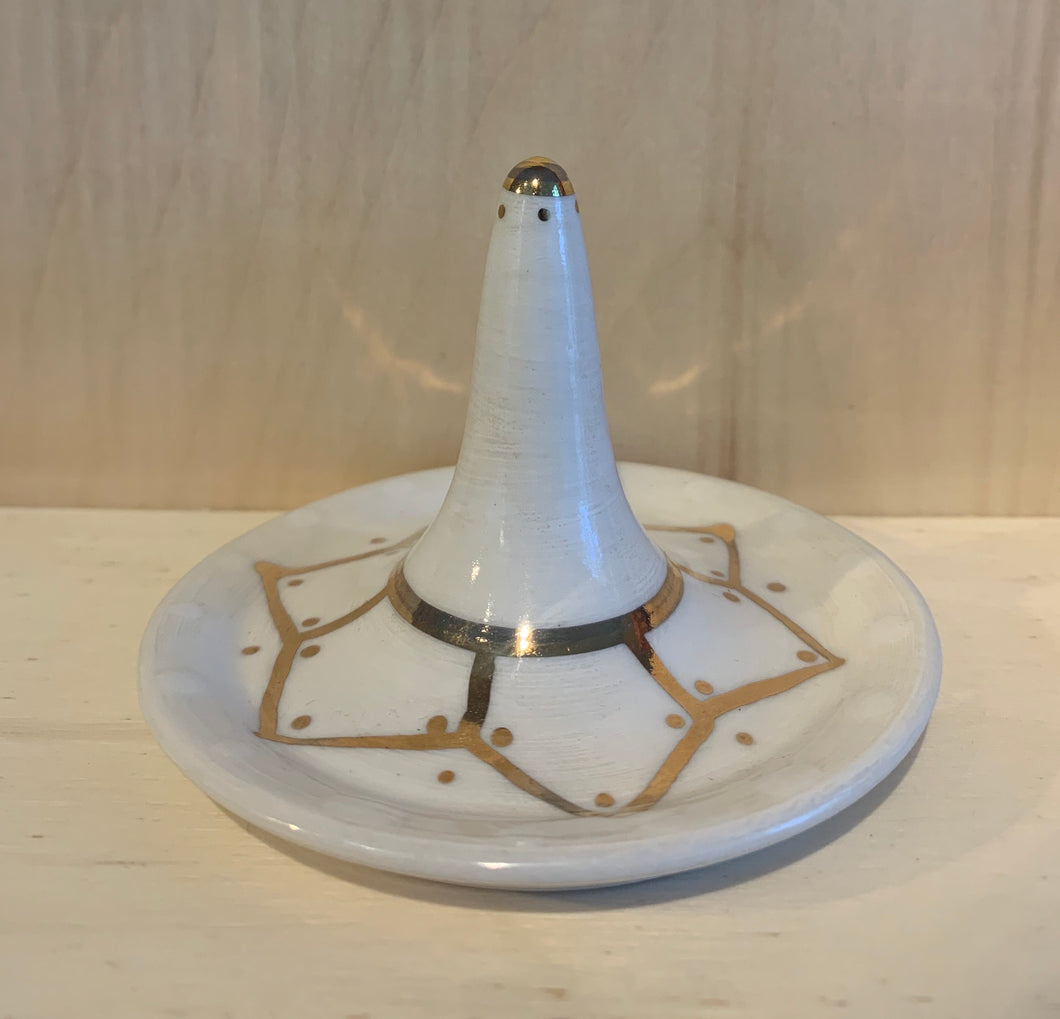 ring cone/jewellery dish - gold + silver lustre